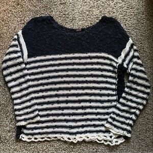 Free People Navy and Cream Striped Sweater